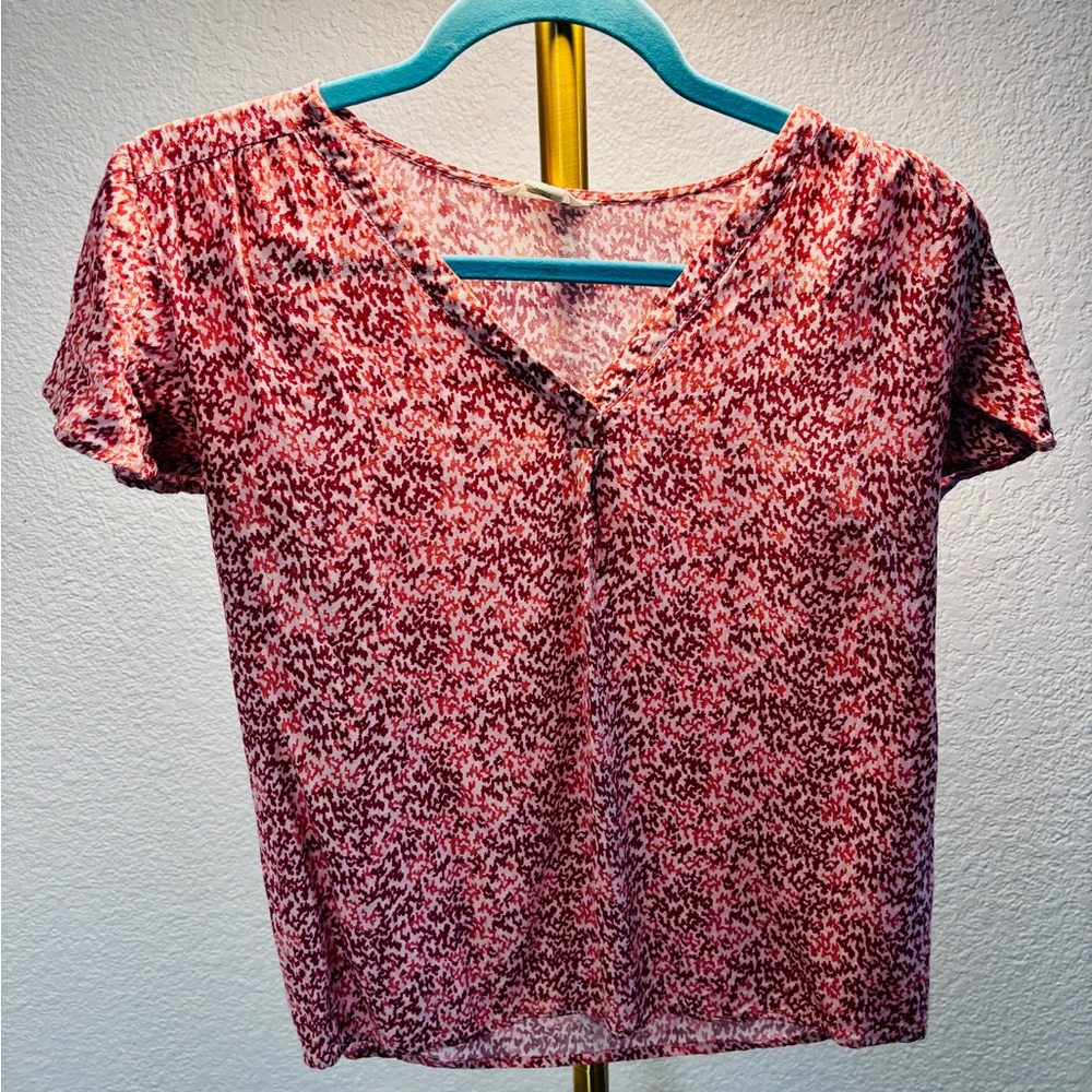 Caslon Pink and White Flutter Sleeve Blouse